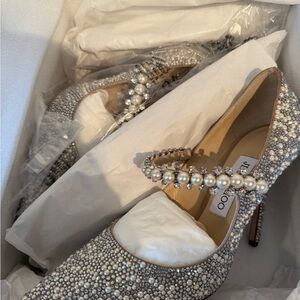 Jimmy Choo Baily 100 Pearl and Silver Embellished Heels